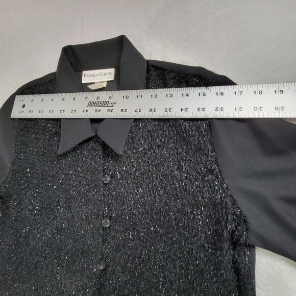 Vintage Brenda Goode Black Fringe Textured Button-Up Shirt Small Long Sleeve - Picture 6 of 8
